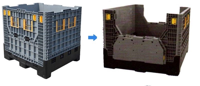 Collapsible Plastic Pallet Container Assembled & Folded State Collapsible Plastic Pallet Container Assembled & Folded State